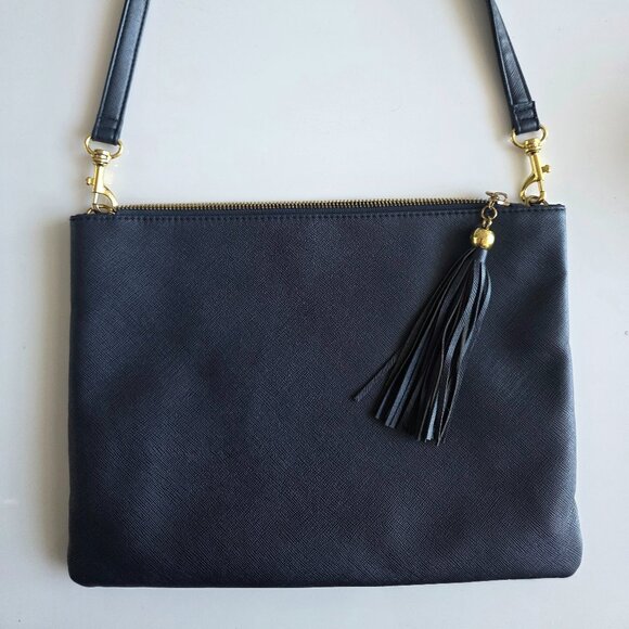 Navy Vegan Saffiano Leather Shoulder Bag - Picture 3 of 4
